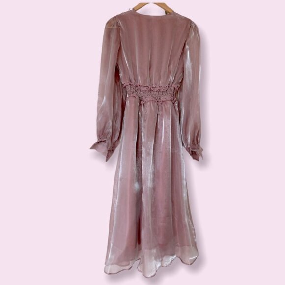 Shimmer Pink Midi Long Sleeves Dress - Picture 2 of 11